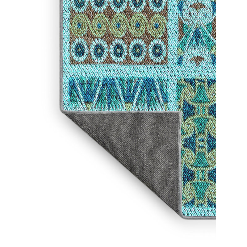 Tapis bleu ciel et laine patchwork, Rectangle 5 pi x 7 pi