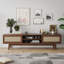 Meuble télé en rotin avec rangement, console média moderne Mid-Century Boho