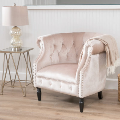 Exquisite Club Chair In Champagne Velvet With Rolled Graceful Velvet, Adding Elegance To Your Room