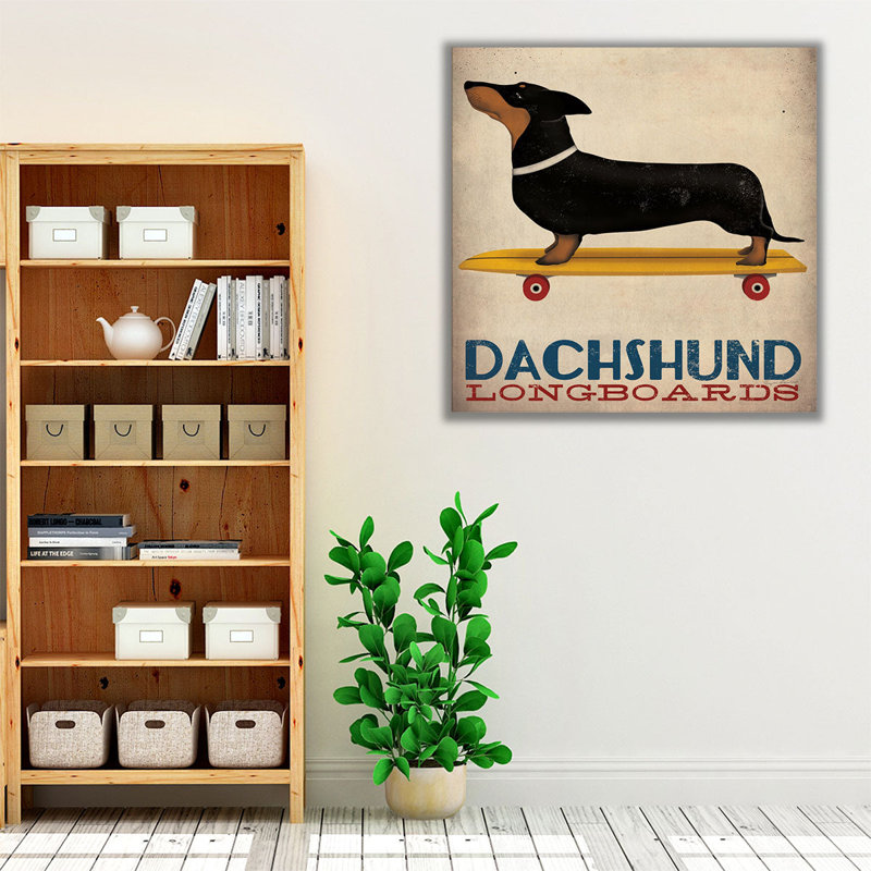 Dachshund Longboard - reproduction d'art sur toile, H 40 po x l 40 po