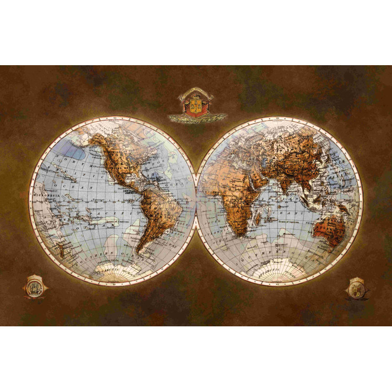 «World Map Hemispheres», impression sur toile tendue, H 32 po x l 48 po