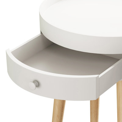 Kaydens Modern Style End Table with Drawers and Wooden Legs for Bedroom and Living Room