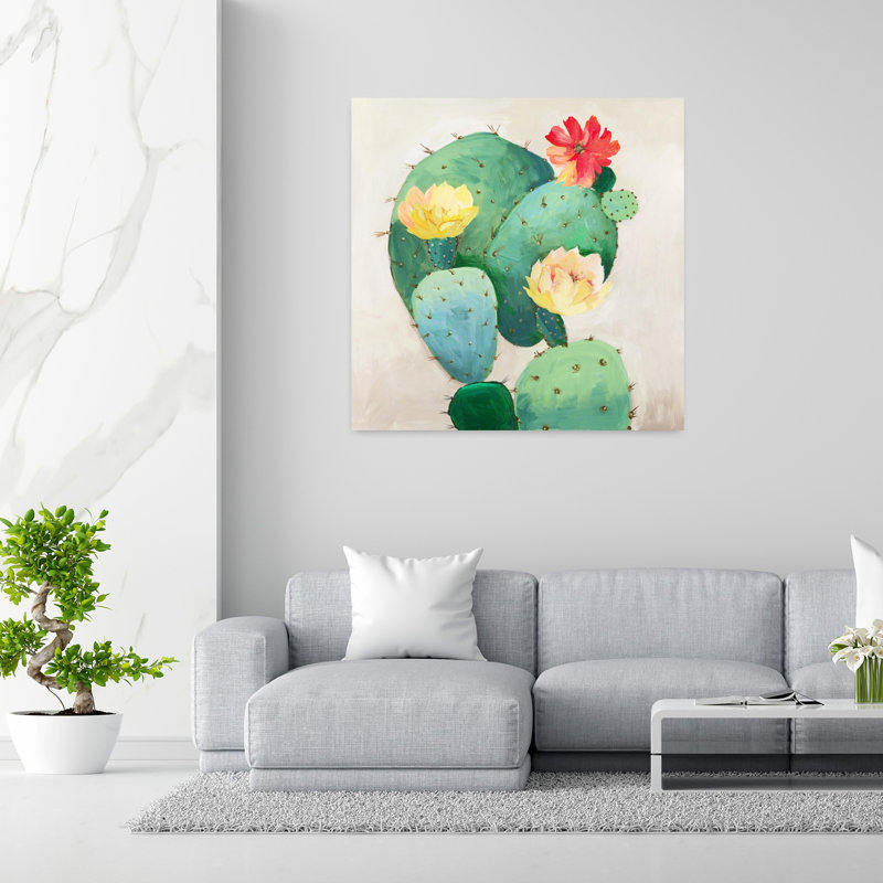 Cactus coloré, vibrant, abstrait, cactus contemporain, paysage, H 48 po x l 48 po