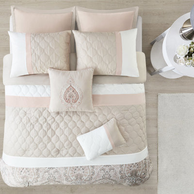Édredon fard à joues, 8 pièces pour très grand lit, avec taupe et détails de pièce