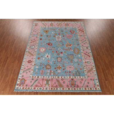 Light Blue & Pink Oushak Oriental Area Rug 9x12