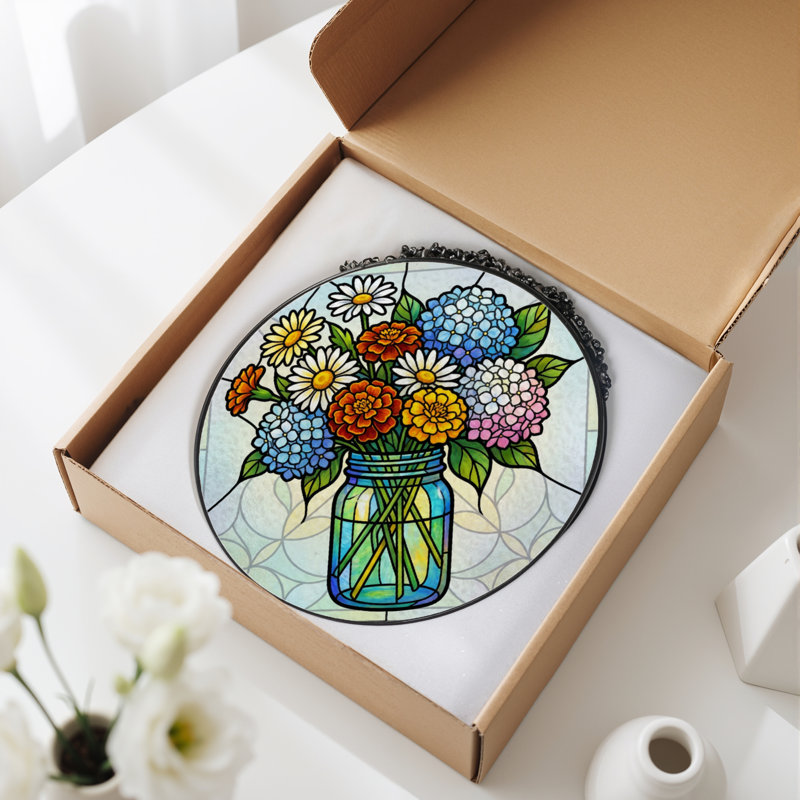 Panneau de vitrail d'arrangement floral 12 po H