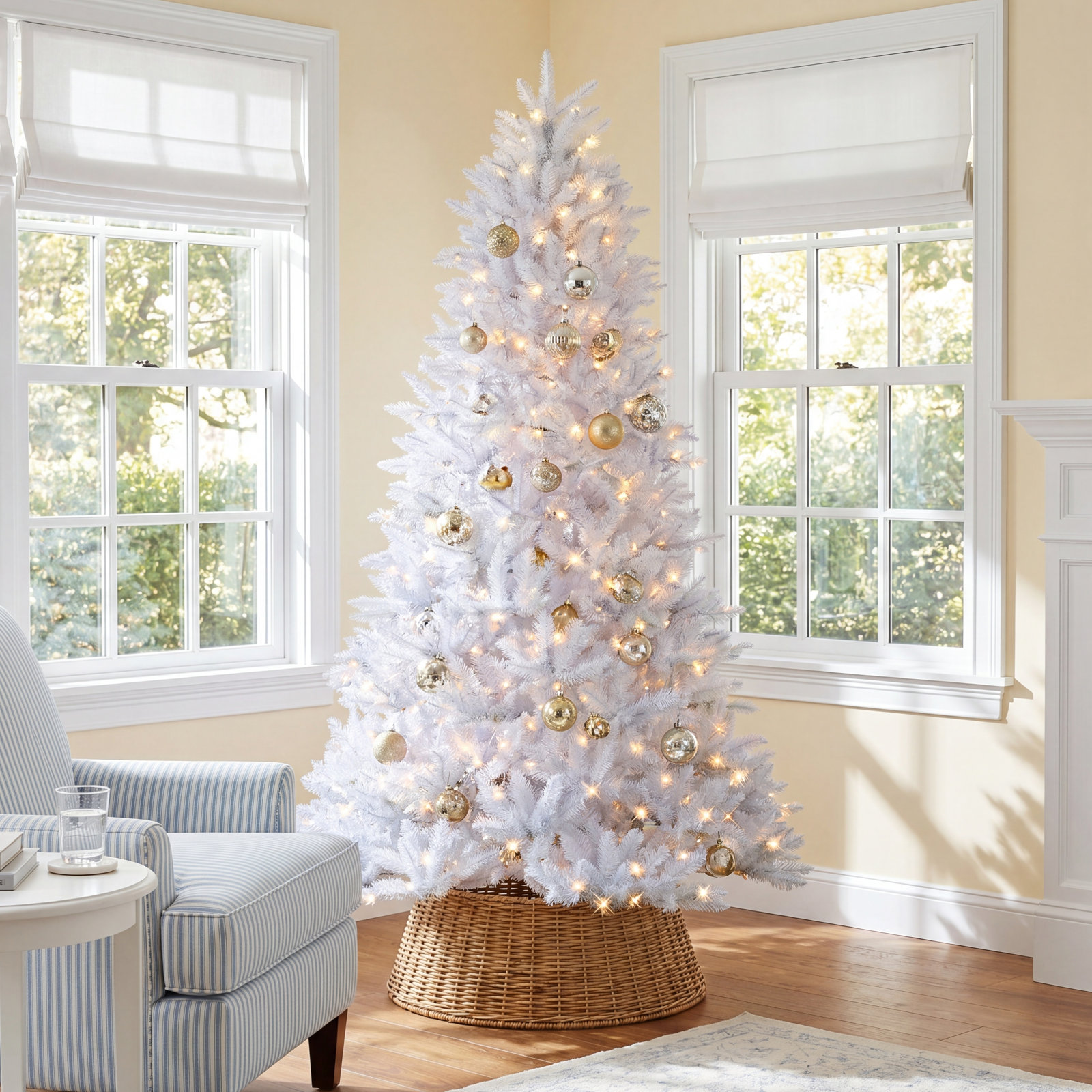 White 7.5' Pre-Lit Pine White Tree