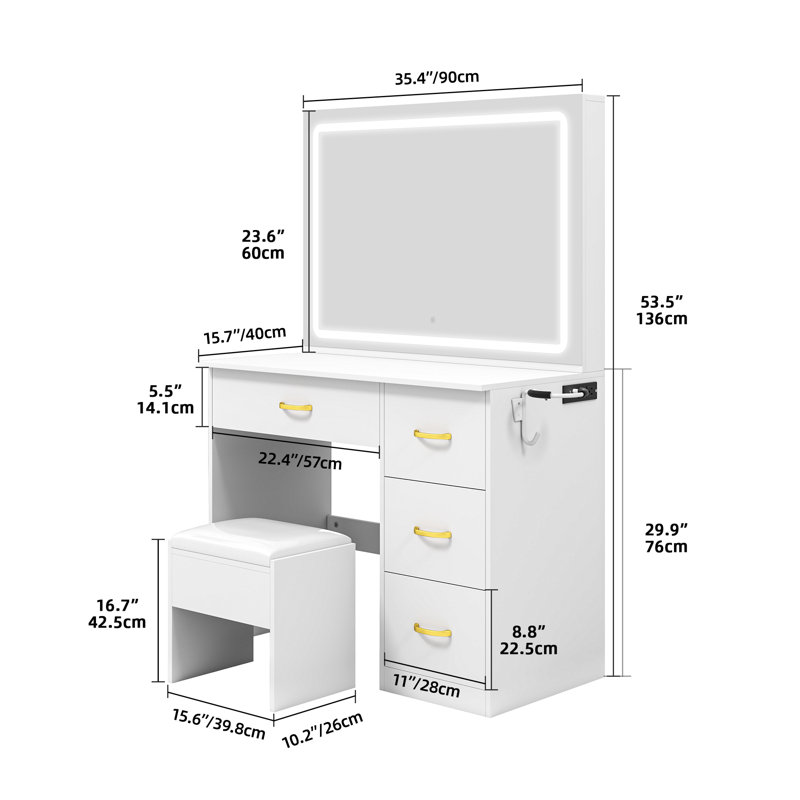 Vanity Built-In Outlets With Lighted Mirror, White