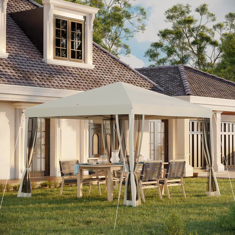 Instant Canopy Tent With Adjustable Height Steel Frame, Beige Pop-up Design For Outdoor Events And Garden Gatherings