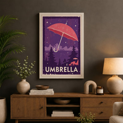 Umbrella Under Stars Vintage - Wrapped Canvas
