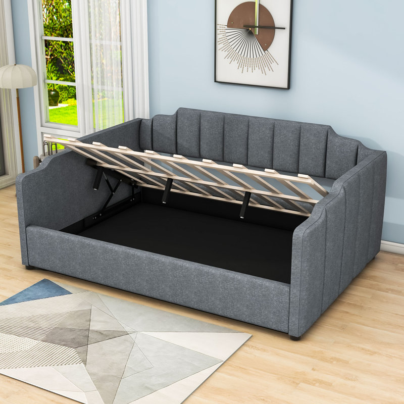 Chootu Upholstered Daybed with Underneath Storage, Full, Gray
