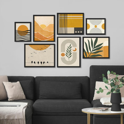 " Collage Mid-Century Pastel Circle Plants Abstract " 7 - Pieces