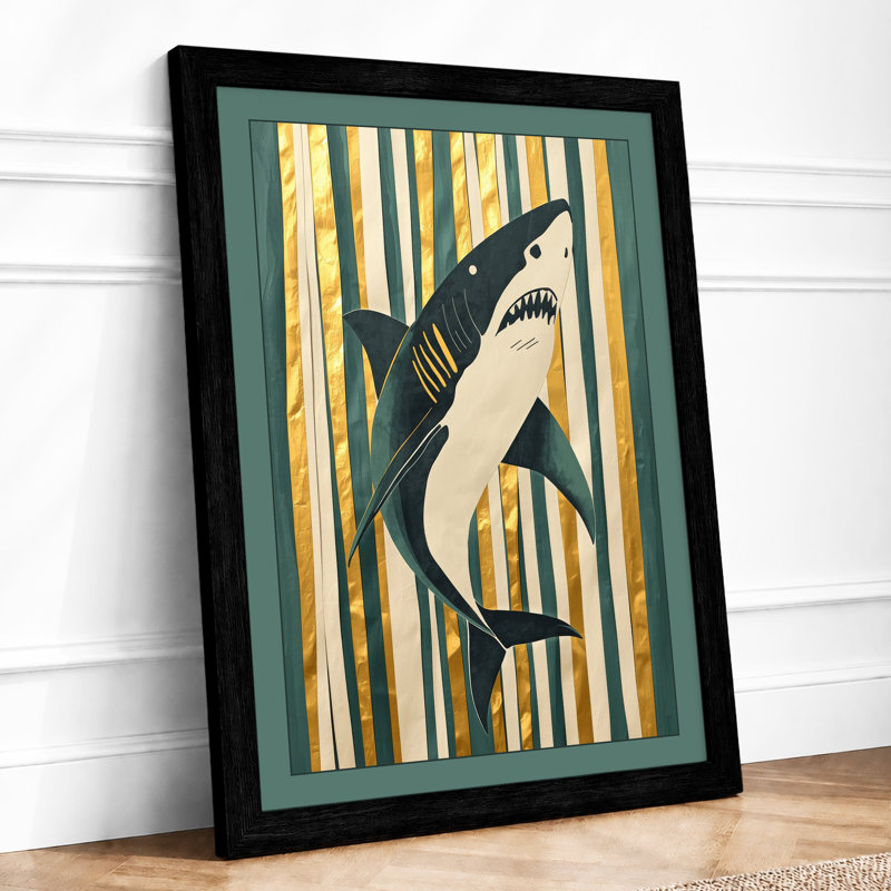 Primal Shark Graphic - Framed Print, Black, A4 - 29.7 x 21.0 cm
