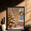 Reproduction d'art encadré noir, arbre de Noël et cadeaux d'hiver rétro-234406518