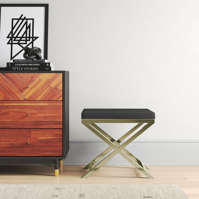 Andriesse Solid Wood Accent Stool, Gray, Gold
