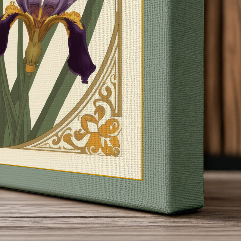 Iris Study in Gold Botanical 1 Piece Wrapped Canvas Wall Art, 30x20 - 76.2 x 50.8 cm, Sage Border