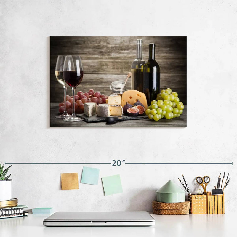 «Wine And Alco Wine And Cheese Jumelage», reproduction sur toile, H 8 po x l 12 po x P 1 po