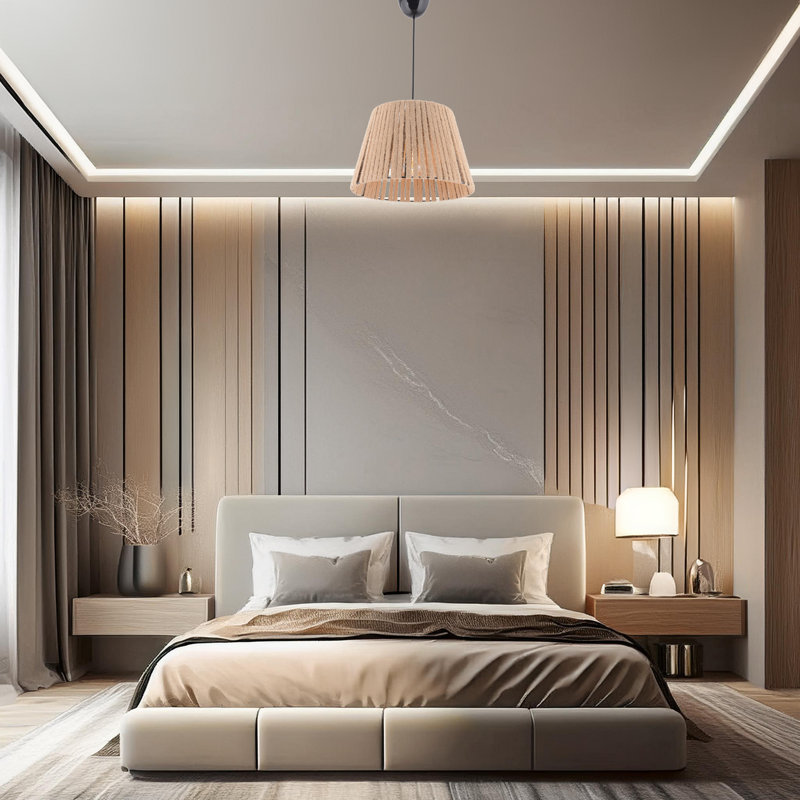 Lustre ajustable en métal avec capuchon en jute