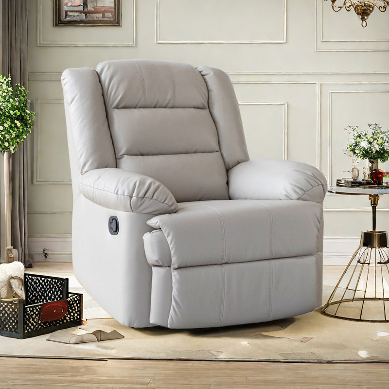 Tazeem Swivel Recliner, Light Gray Leather Match