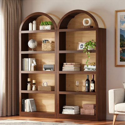 Set Of 2 Freestanding Tall Bookshelves With Arched Top And 5-tier Open Storage