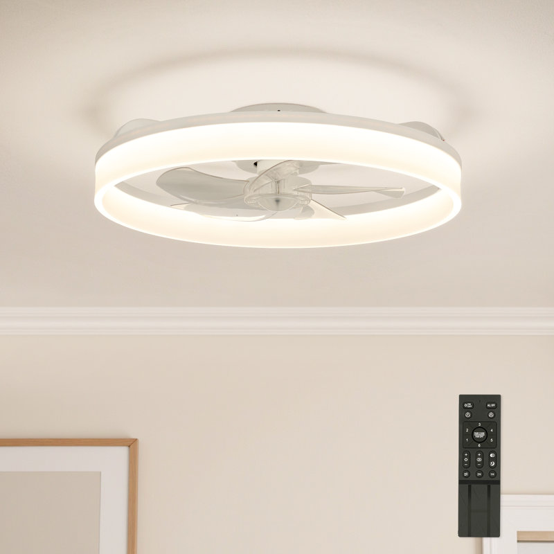 Ventilateur de plafond intelligent moderne avec éclairage à DEL de 20 po Blodgett, Blanc, 5 Blades, Single-side Lighting