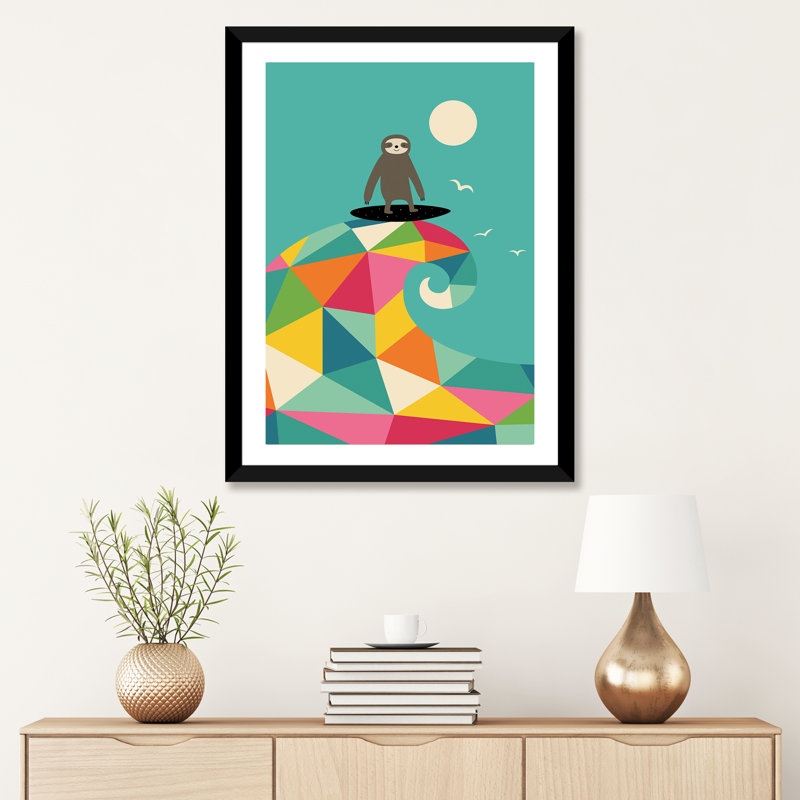 «Surfs up» par Andy Westface - impression d'art graphique, H 32 po x l 24 po x P 1 po, Papier encadré noir, Blanc