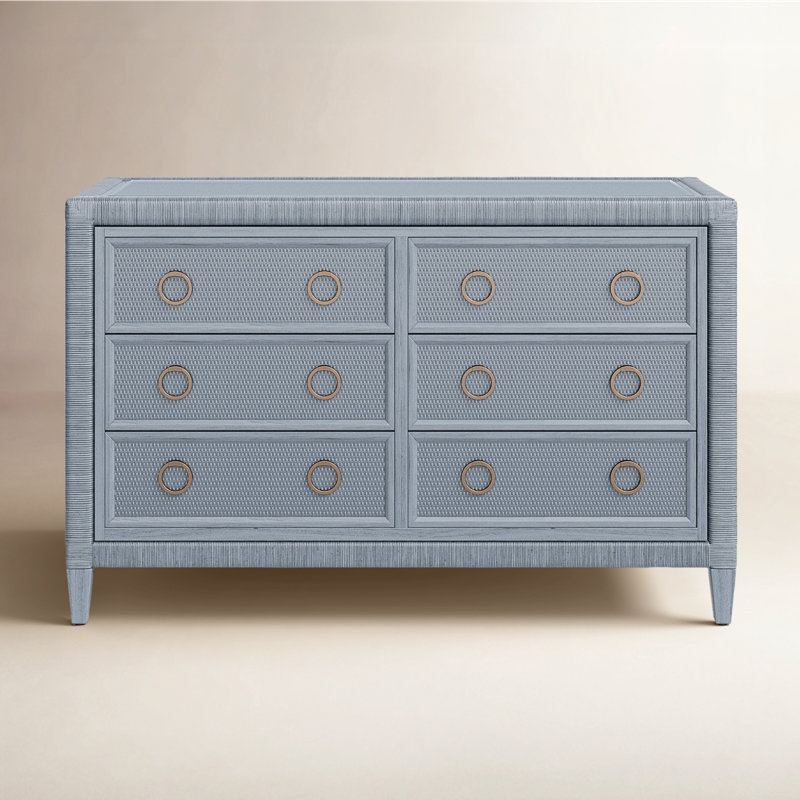 Warwick 6-Drawer Wicker Dresser, Antique Black, Satin Brass
