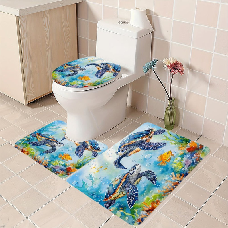 Ensemble de 3 tapis pour salle de bain Watercolor Sea Turtle