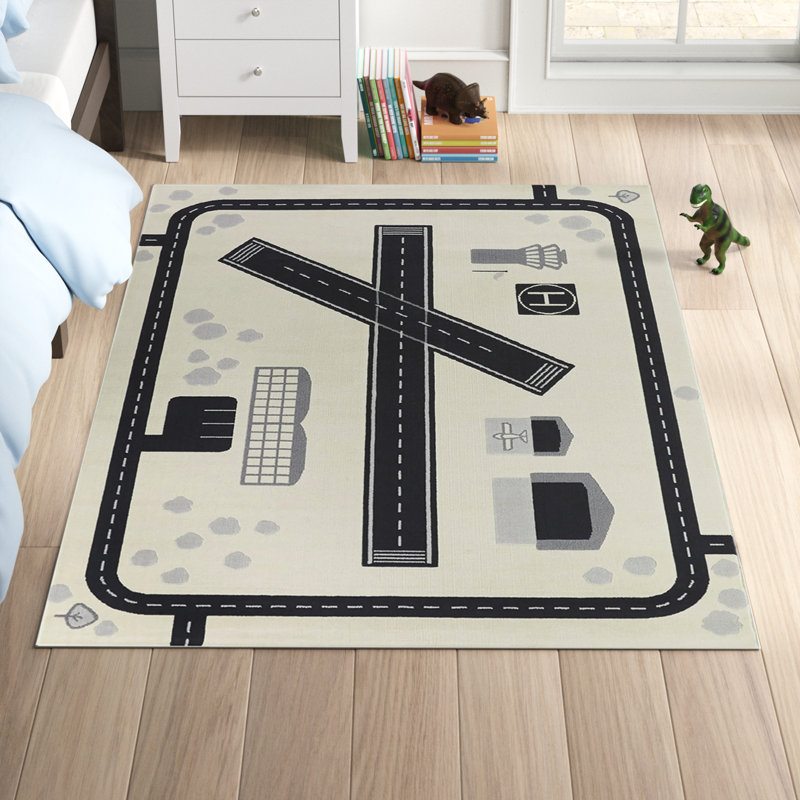 Tapis pour enfants Begaye, Rectangle 3 pi 11 po x 5 pi 7 po, Noir