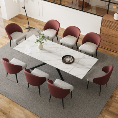 Mahjabin 9 - Piece  Dining Table Set 102.36'' Extendable Sintered Stone Table and 8 Faux Leather Chairs