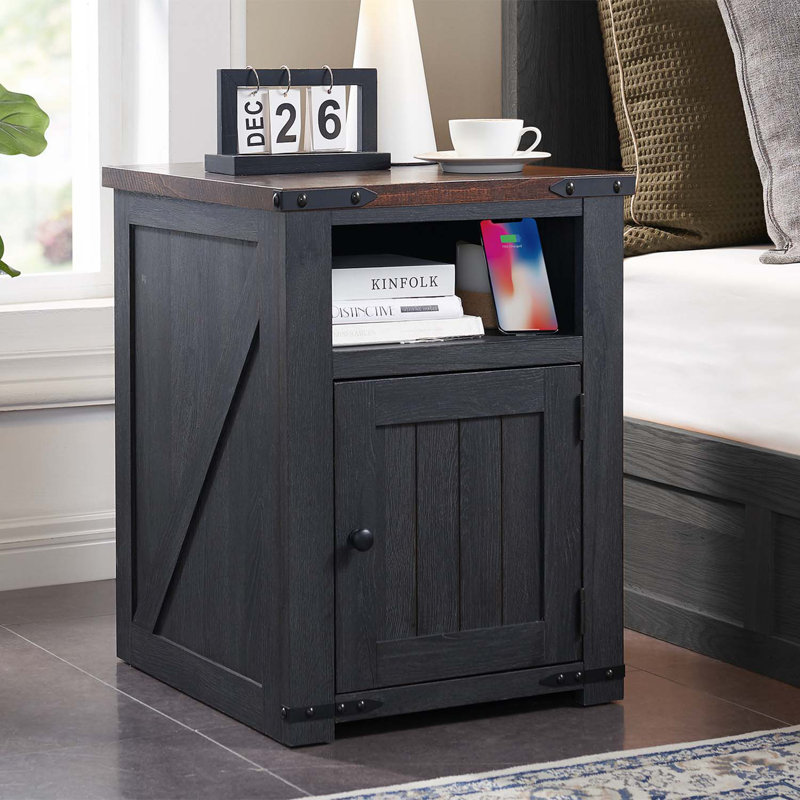 Xailey End Table and Built-In Outlets, Dark Gray