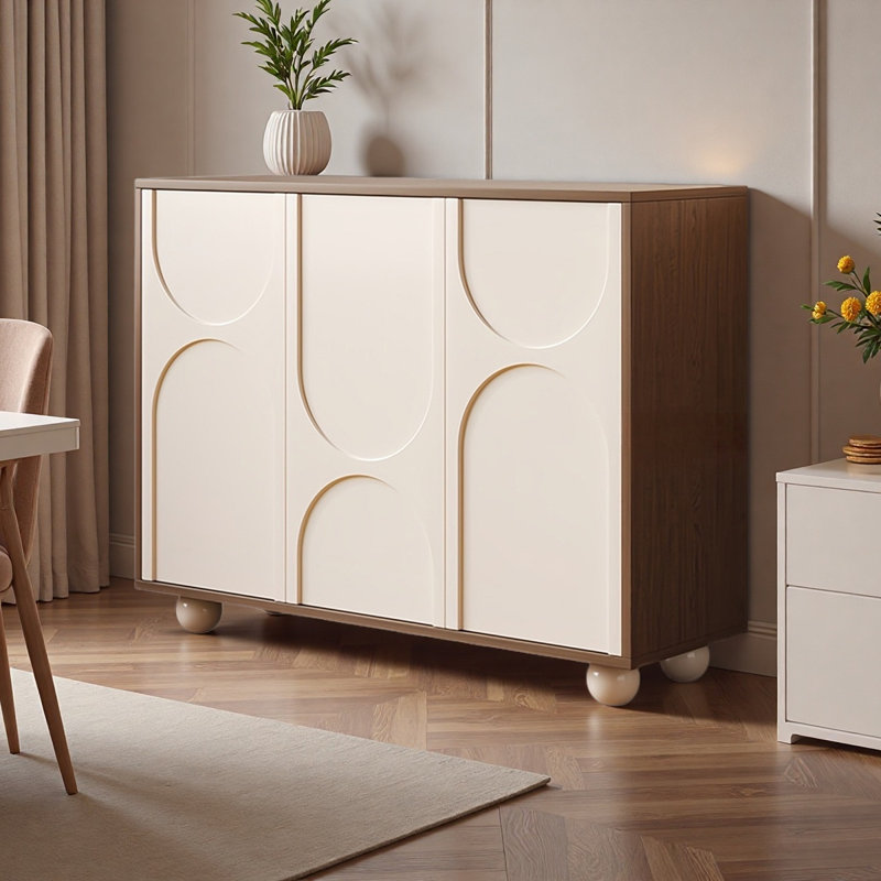 Buffet multifonctionnel de style Mid-antique, H 35,43 po x l 48,50 po x P 15,74 po, Blanc/noyer