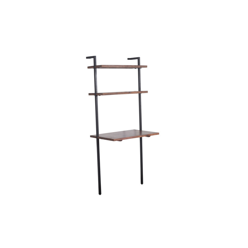 Industrial 3-Tier Brown Mango Wood Ladder Wall Shelf
