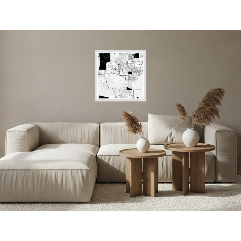 «Black and White Abstract Map», art mural sur toile encadrée, Art mural blanc encadré / 24 x 24, 12" H x 12" W