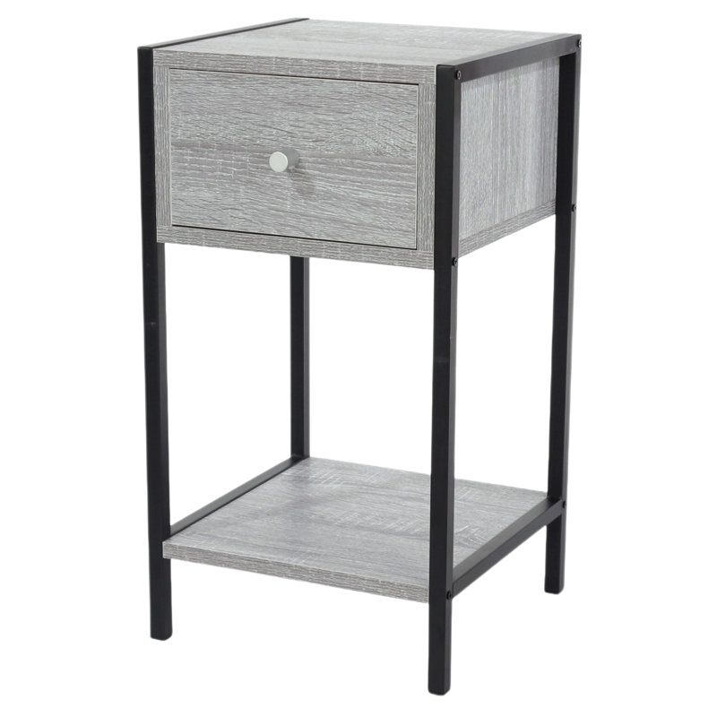 One-Drawer Compact Bedside Cabinet, Wood-Effect Finish, 33cm, Grey