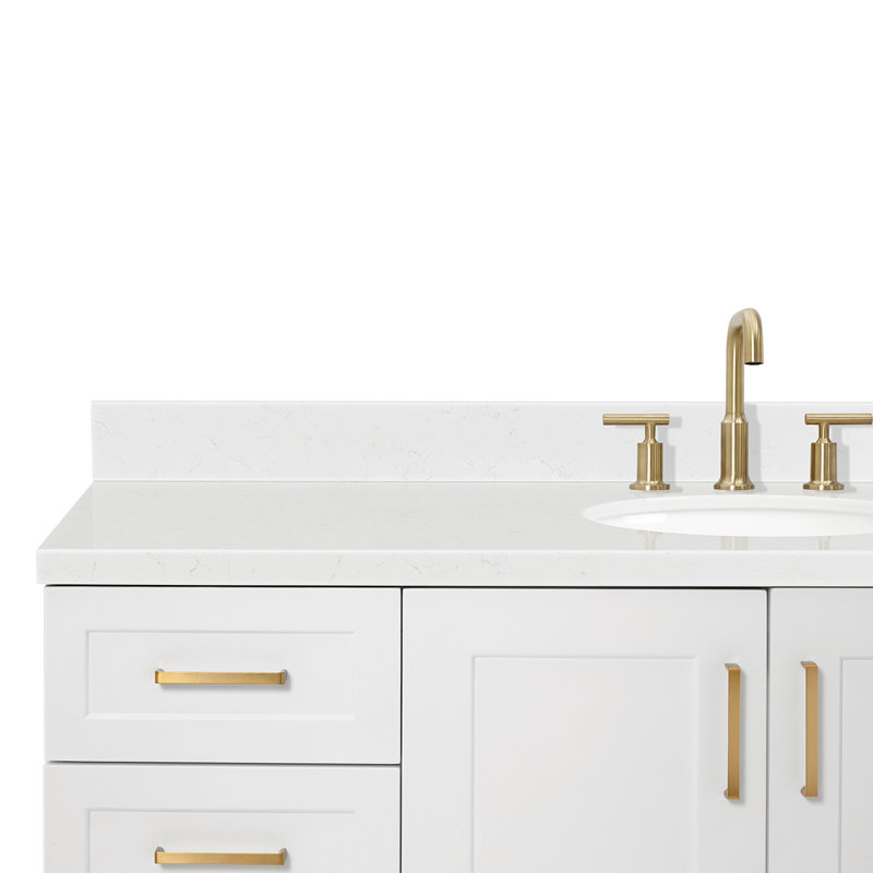 61 IN.  Single Bathroom Vanity, White, Rectangle, White Quartz