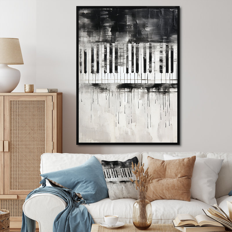 «Piano Keys Tranquility Midnight Black» sur toile, H 32 po x l 16 po x P 1 po, Cadre flottant noir
