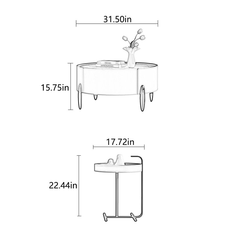 Advanced circular simple style creative tea table, 22.44" H x 47.24" L x 31.5" W
