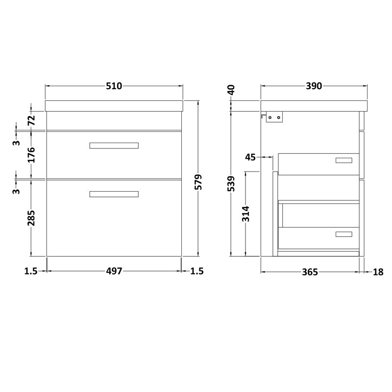 Athena 510mm Single Bathroom Vanity with Integrated Ceramic Basin, Anthracite Woodgrain