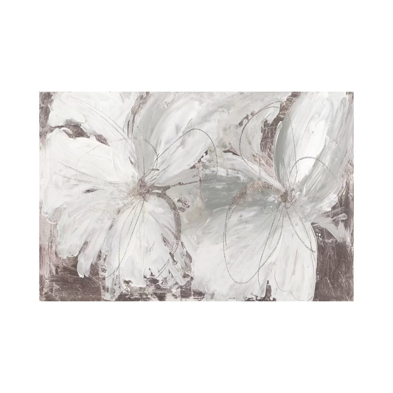 Silver Floral by Asia Jensen - Wrapped Canvas Painting, 152.5 cm H x 101.5 cm W