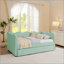 Lit de jour en vichy douillet avec couchette, canapé-lit simple, aucun sommier nécessaire, port USB, forme de vague adorable, tissu en lin-1904199093