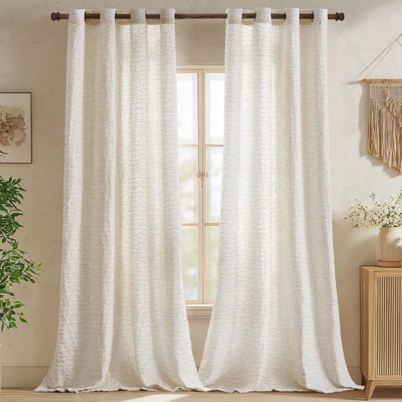  Rideaux semi-transparents texturés en lin mélangé froissé de style campagne neutre pour salon / chambre à coucher Darpes