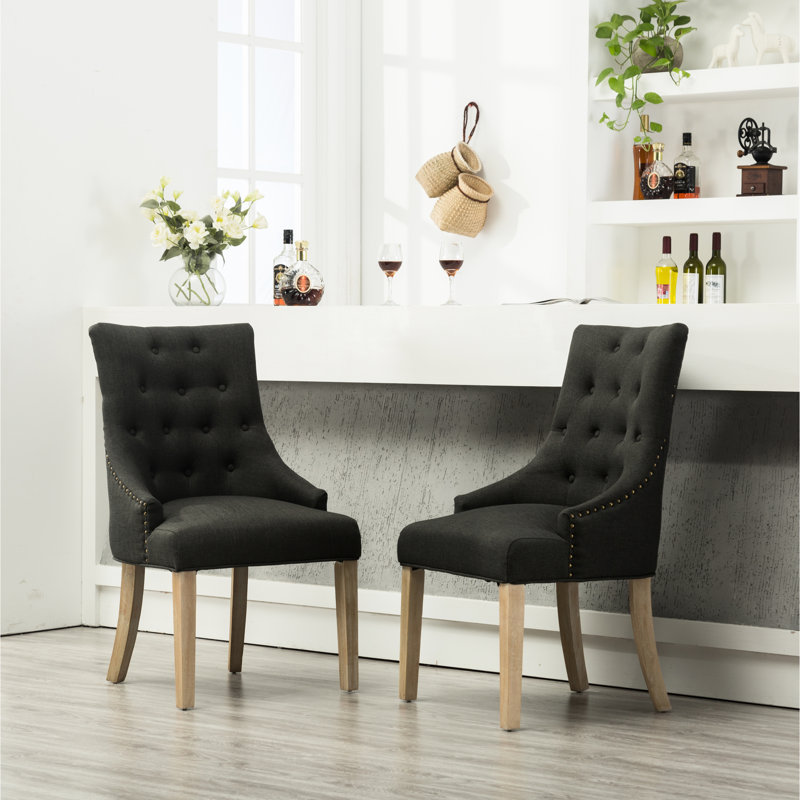 2 chaises en bois massif à boutons gris anthracite - style à oreilles avec têtes de clous attrayantes, Gris anthracite