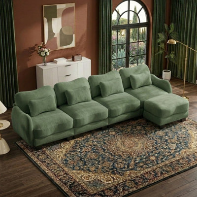 Oversized L-Shaped Sectional Sofa with Ottoman, Modern Chenille Recliner Loveseat, Removable Couch, Pocket Spring Cushions, Solid Wood Frame Couch for Living Room Bedroom Office, Easy to Install