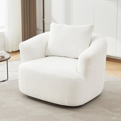360° Swivel Chair, 38.2" Accent Chair Sofa, Upholstered Swivel Barrel Sofa Chair With A Throw Pillow For Living Room, Bedroom, Office And Hotel