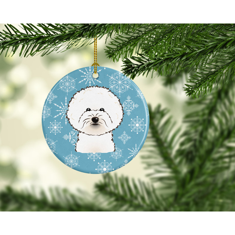 Ornement figurine suspendu en céramique flocon de neige bichon bichon frisé