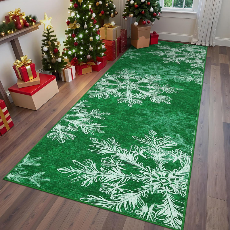 2x6ft  Christmas Snowflakes Printed Area Rug Washable Non Slip,Soft Indoor Carpets,Low Pile Xmas Decoration Rugs