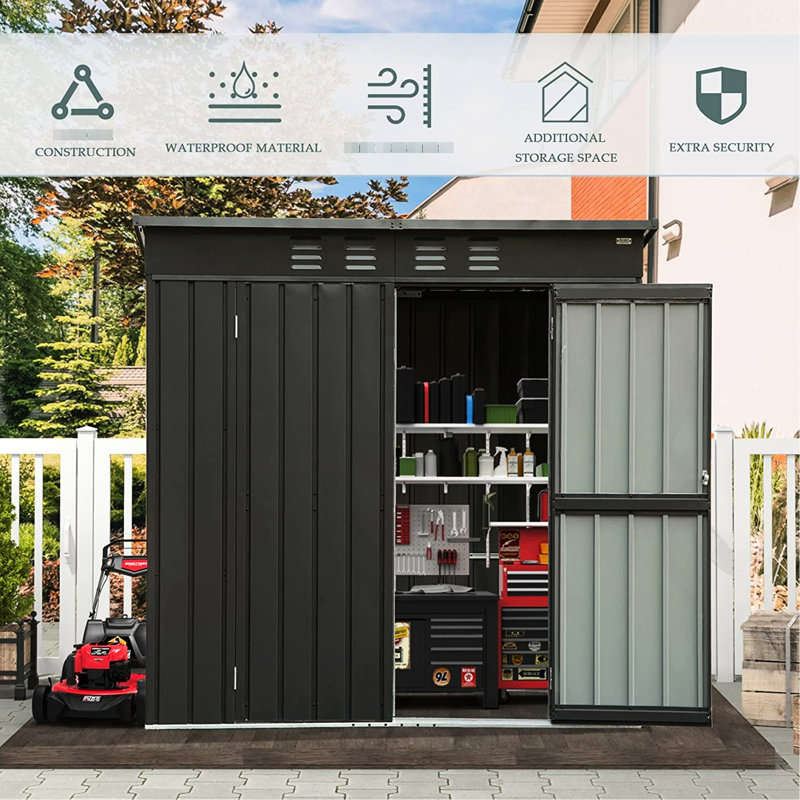 Metal Utility Shed With Long-Lasting Roof - 6X4ft, Black, Sloping Rust Supporting Beam Black