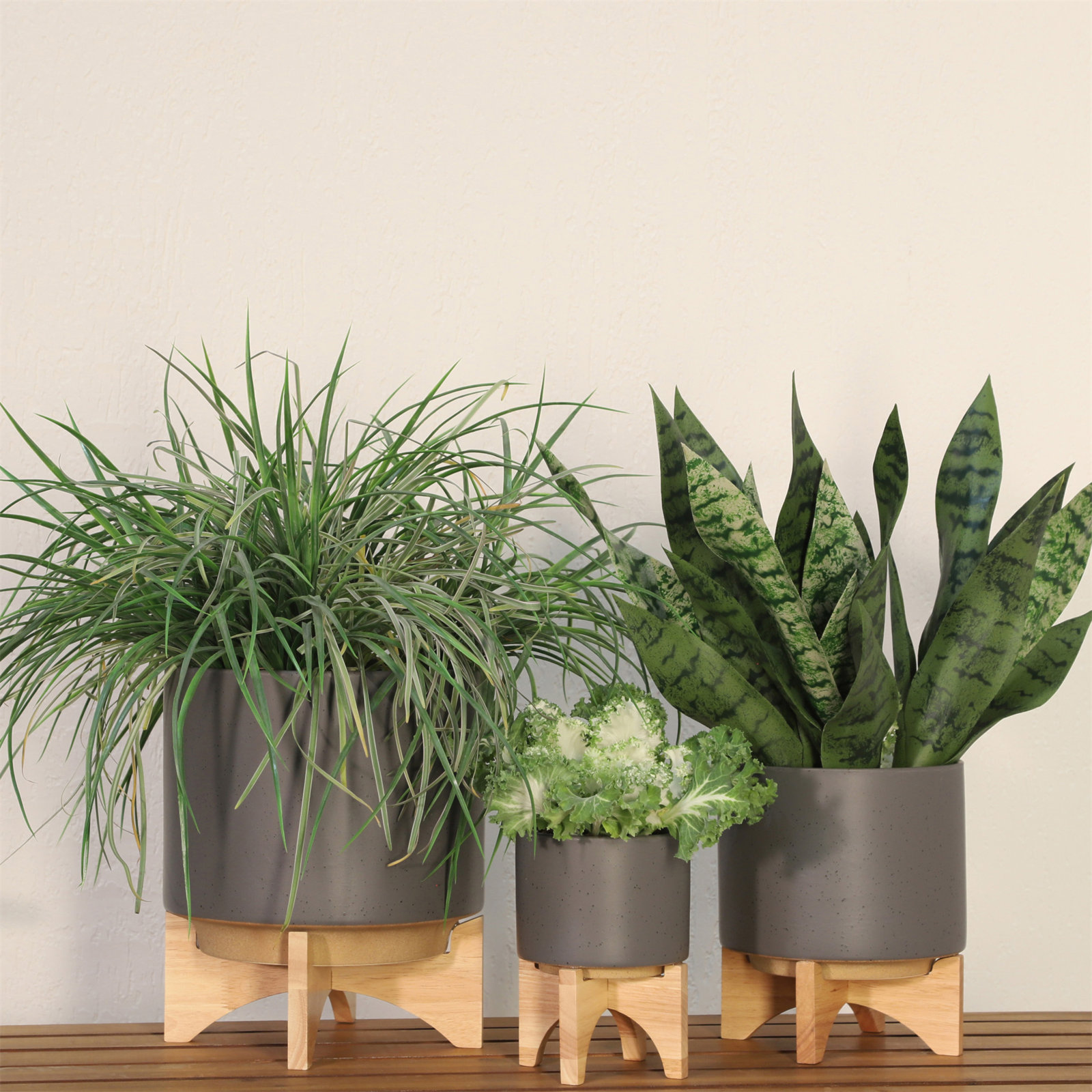Ascend Ceramic Pot Planter, 9" H x 8" W x 8" D, Beige, 2