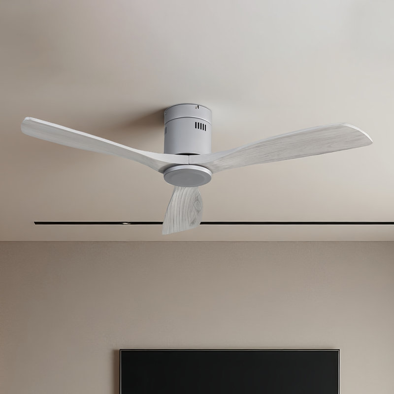 AuraVista 52 in. Flush Mount Ceiling Fan with Reversible DC Motor and Remote Control, Gray / Gray Oak